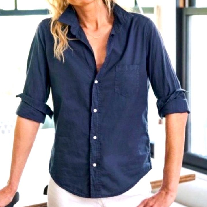 Frank & Eileen Barry 100% Organic Cotton Navy Blue Long Sleeve Collared Shirt